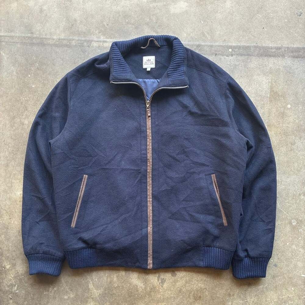 Peter Millar Full Zip Wool Bomber Jacket Size XL Navy